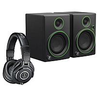 Mackie CR4 4" 50W Monitor Speakers + ATH-M40x Headphones