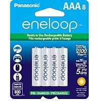 8-Pk Panasonic Eneloop AAA Ni-MH Pre-Charged Rechargeable Batteries