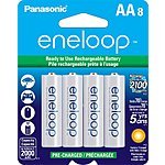 8-pk Panasonic Eneloop Ni-MH Rechargeable Batteries: AA $15, AAA