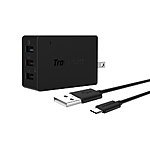 Tronsmart Quick Charge 2.0 42W 3-Port USB Wall Charger + 6' Cable