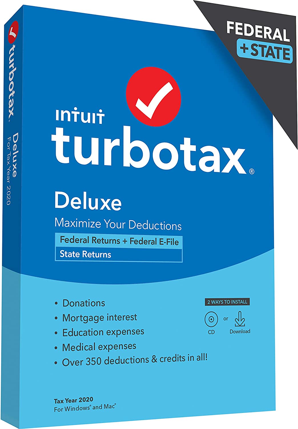 TurboTax Deluxe (Federal Only $29.99, With State $39.99), Premier ($54.90), Home & Business ($64.99), Business ($104.99)