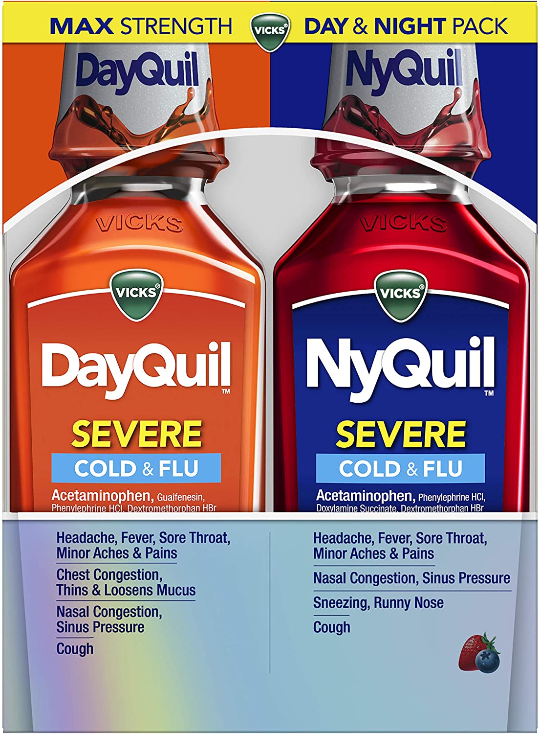 Vicks DayQuil and NyQuil SEVERE, Liquid Cough - 12 FL OZ Day and Night Pack - Amazon Fresh - $7.51 After Coupon