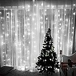 LED Window Curtain String Lights, JESLED 144 LEDs Curtain Icicle Lights for Wedding Party, White, 9.8ft x 4.9ft/3M x 1.5M, 8 Modes Setting, $9.79