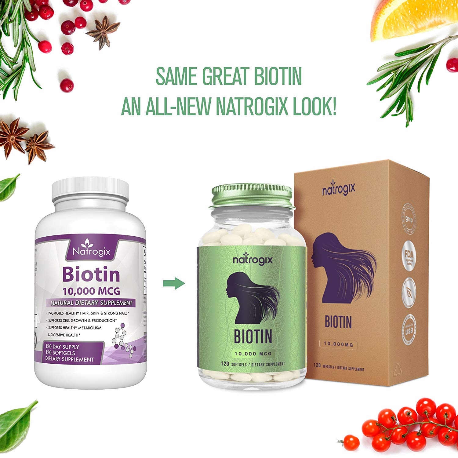 Biotin High Potency 10000 Mcg Per Veggie Softgel by Natrogix - Hair Loss Product Supports Hair Growth, Glowing Skin and Strong Nails - 120 Mini $8.49