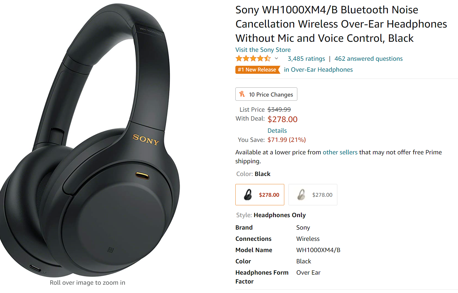 Sony WH1000XM4/S Bluetooth $278