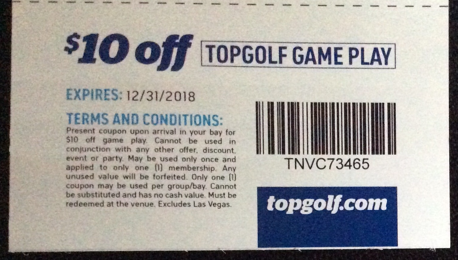 TOPGOLF $10 off game play expires 12/31/2018 - Slickdeals.net