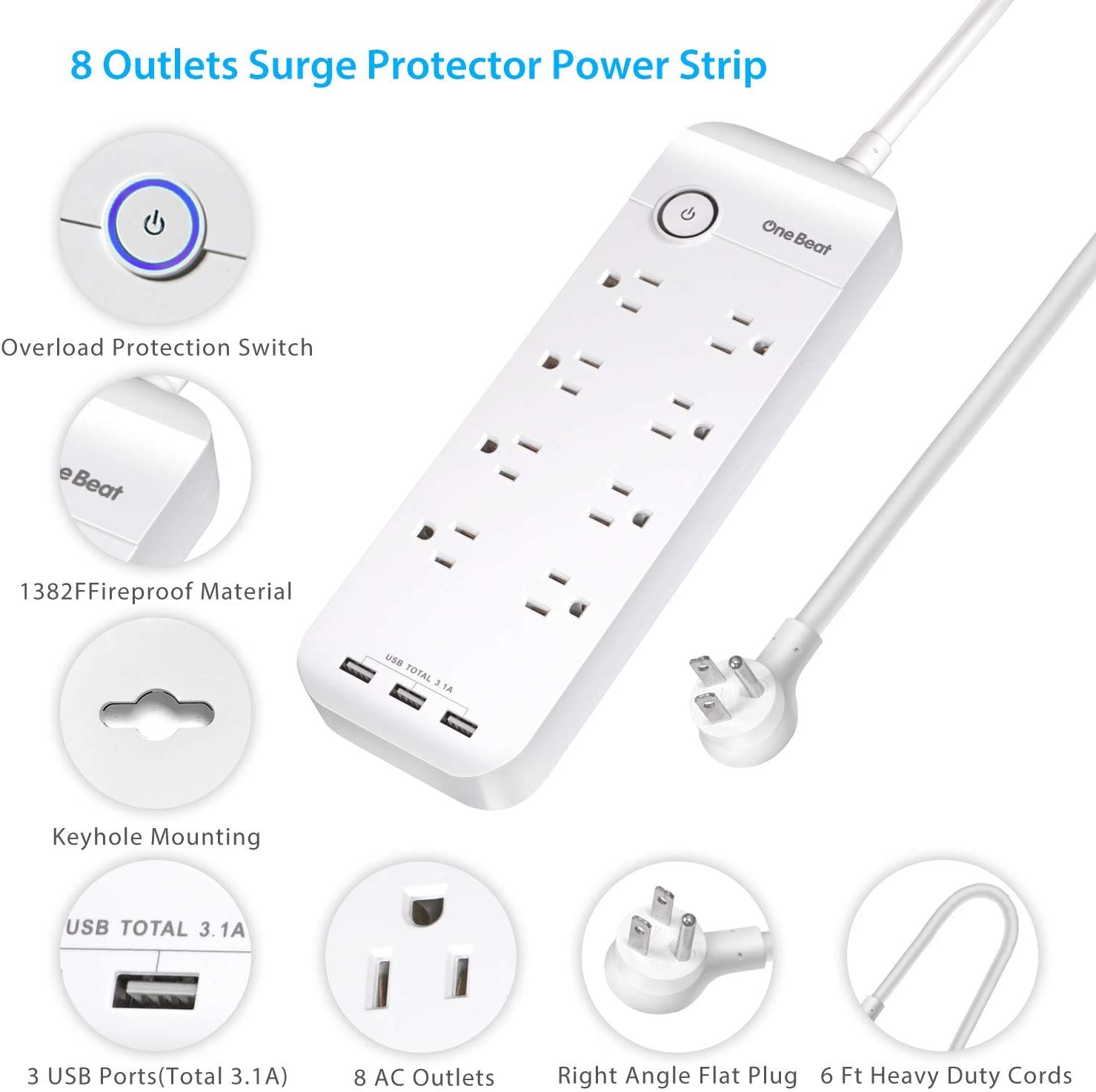 1800 jule surge protector with 8 outlets and 3 USB ports flat 90 degree flush plug $15 with Amazon prime $14.39