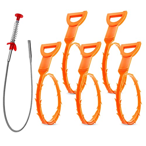 Drain Snake with 5 Packs  Auger Clog Remover Cleaning Tools & 1  Drain Relief Tool $5.99 amazon prime