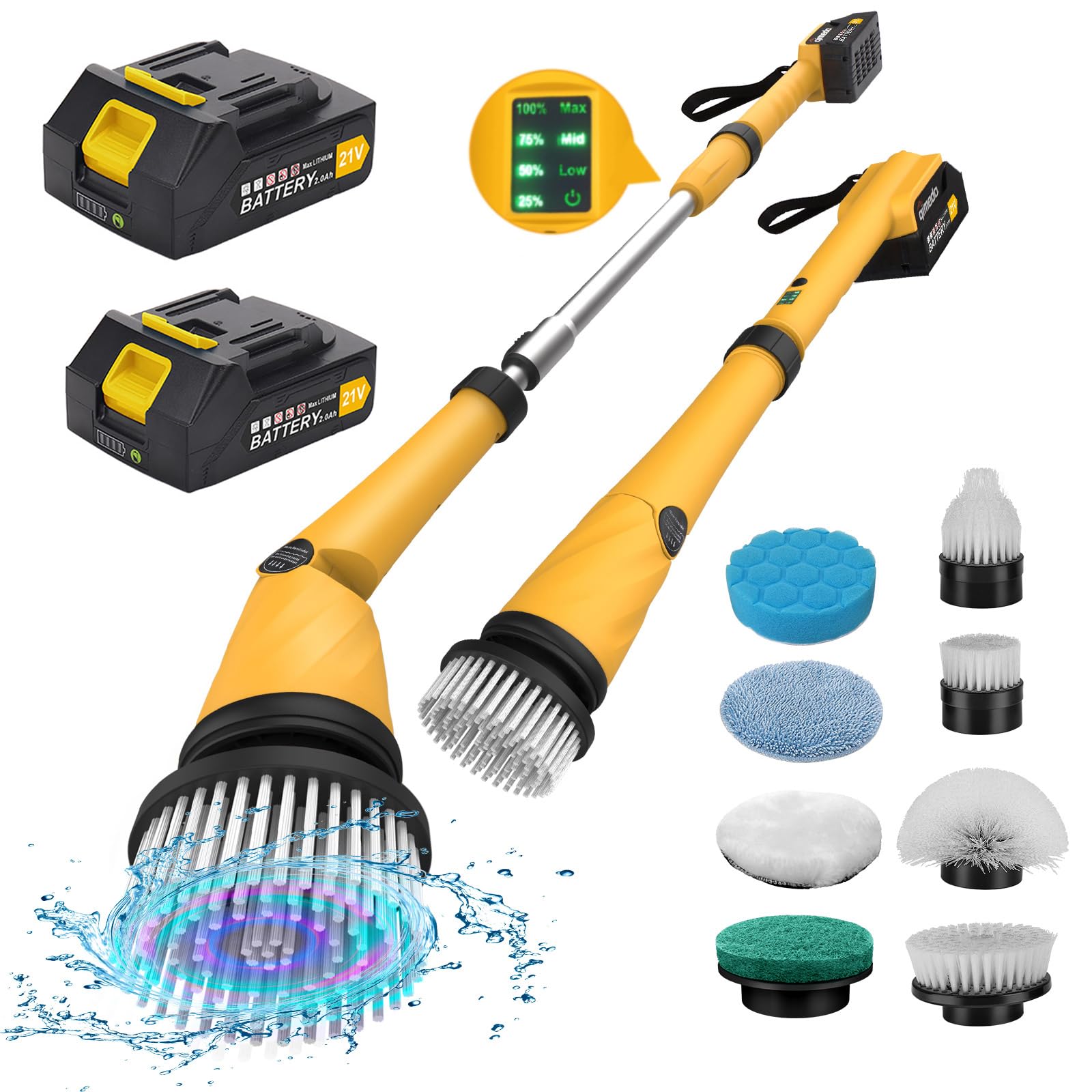 1200 RPM High Power Electric Scrubber for Cleaning Cordless Cleaning Brush with LED Display and two batteries $53.19