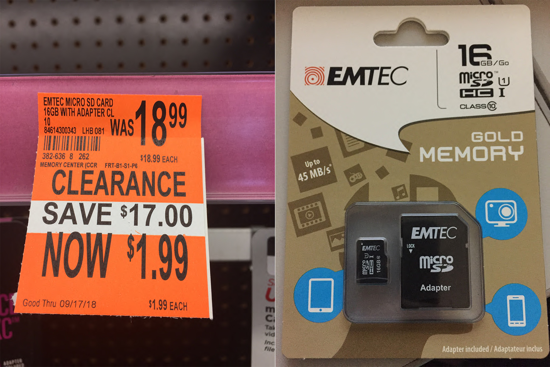 16gb Micro SD card with adapter 1.99 clearance Walgreens