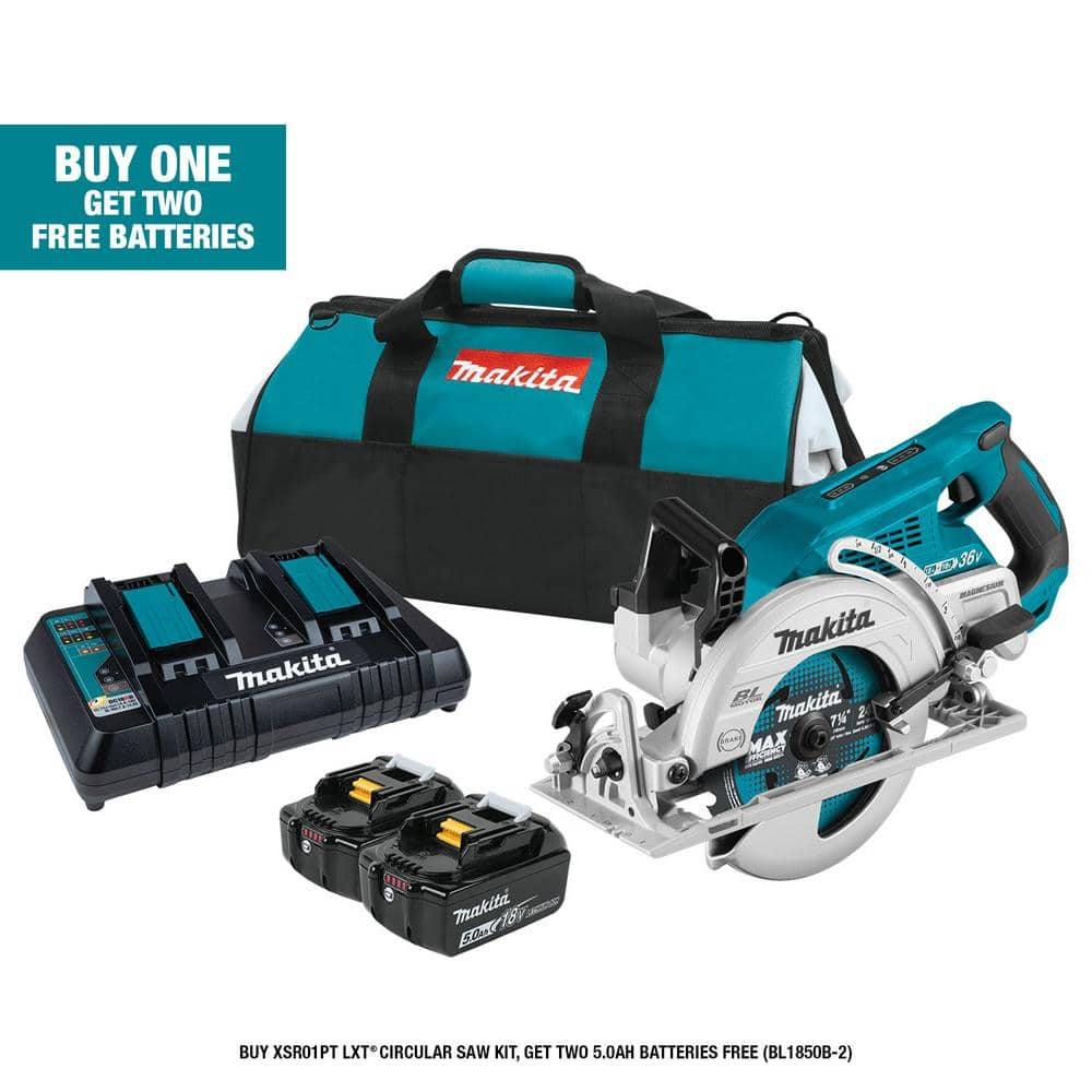 Makita 18V X2 LXT 5.0Ah Lithium-Ion (36V) Brushless Cordless Rear Handle 7-1/4 in. Circular Saw Kit XSR01PT - The Home Depot $299