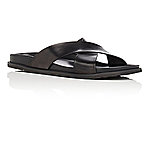 Barney's Warehouse: Extra 60% Off Select Shoes: Men's Leather Crisscross Slides $55.60, Women's Suede T-strap Wedge $51.60 + Free S/H