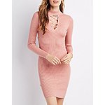 Charlotte Russe Clearance: Mock Neck Lattice Bodycon Dress $4.89, Destroyed Released Hem Flare Jeans $8.39 &amp; More + shipping