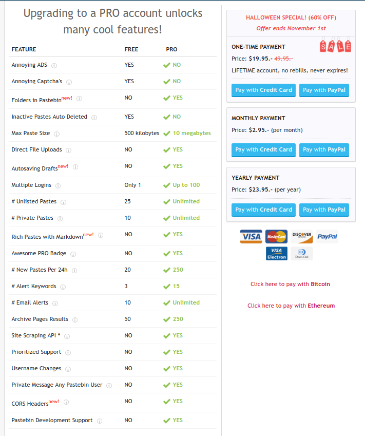 Pastebin.com HALLOWEEN SPECIAL!  (60% OFF)  $19.95 Lifetime PRO Accounts