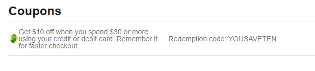 YMMV eBay Coupon of $10 OFF $30 Using Credit Card