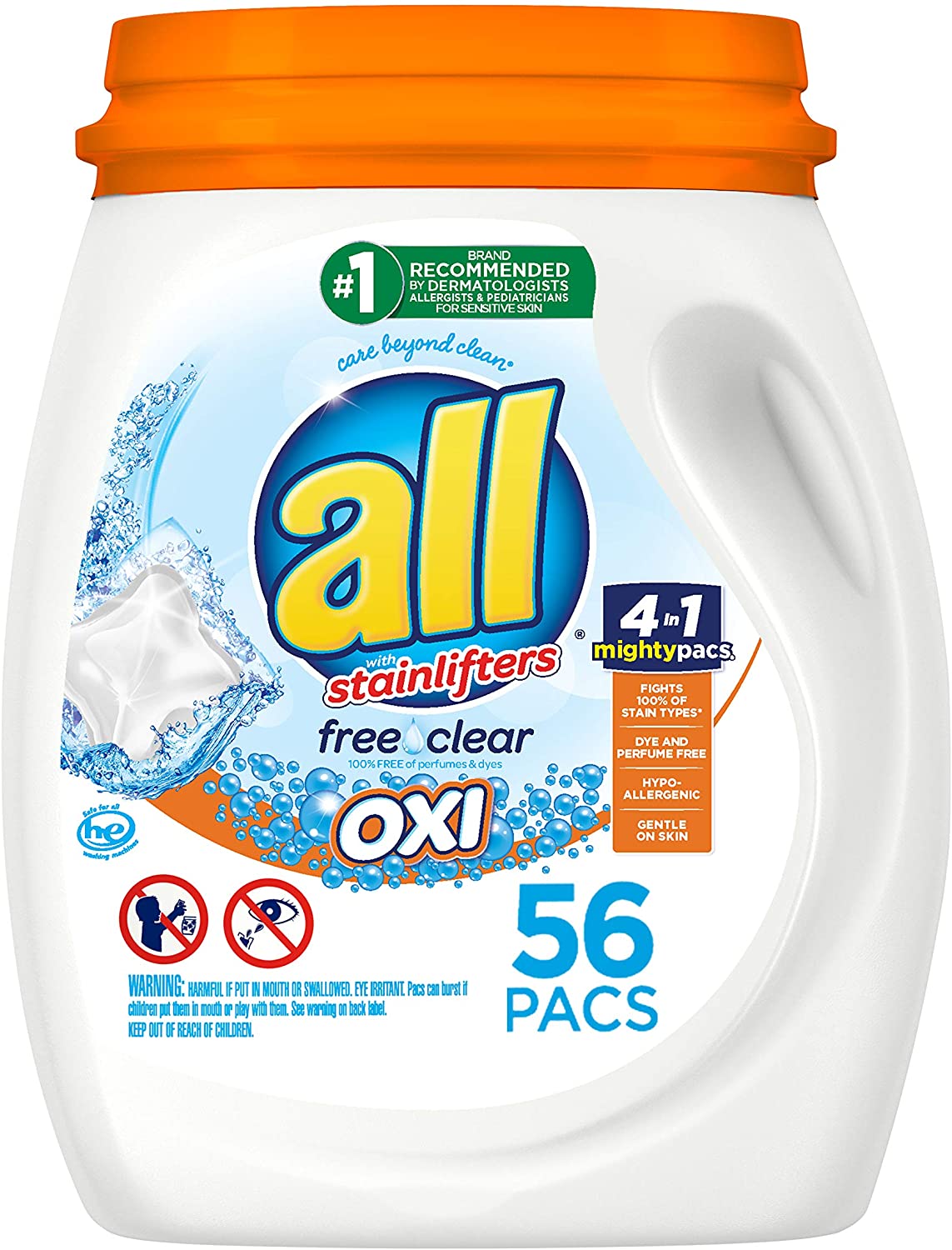 56-Count All Mighty 4-in-1 Laundry Detergent Pacs w/ Oxi (Free Clear) $6.16 w/ S&S + Free Shipping w/ Prime or on orders over $25