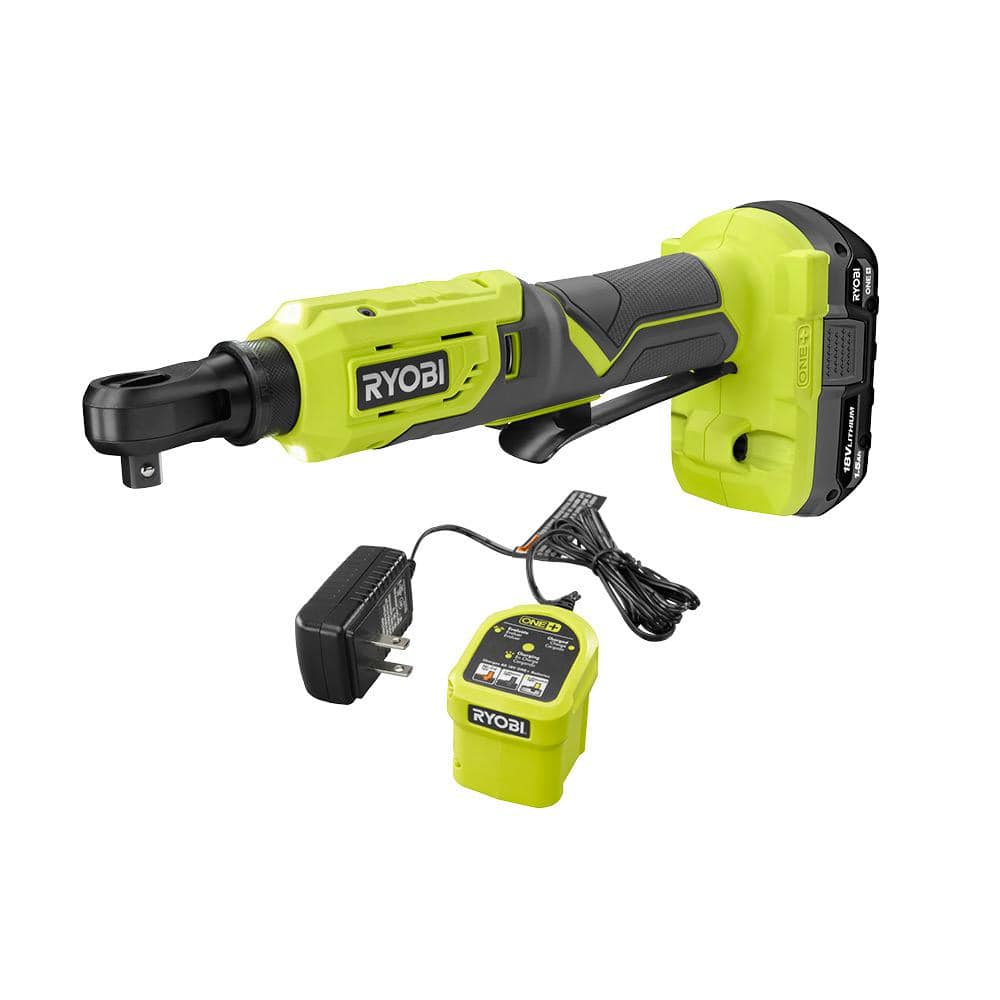 RYOBI ONE+ 18V Cordless 3/8 in. 4-Postion Ratchet Kit with 1.5 Ah Battery and Charger $79