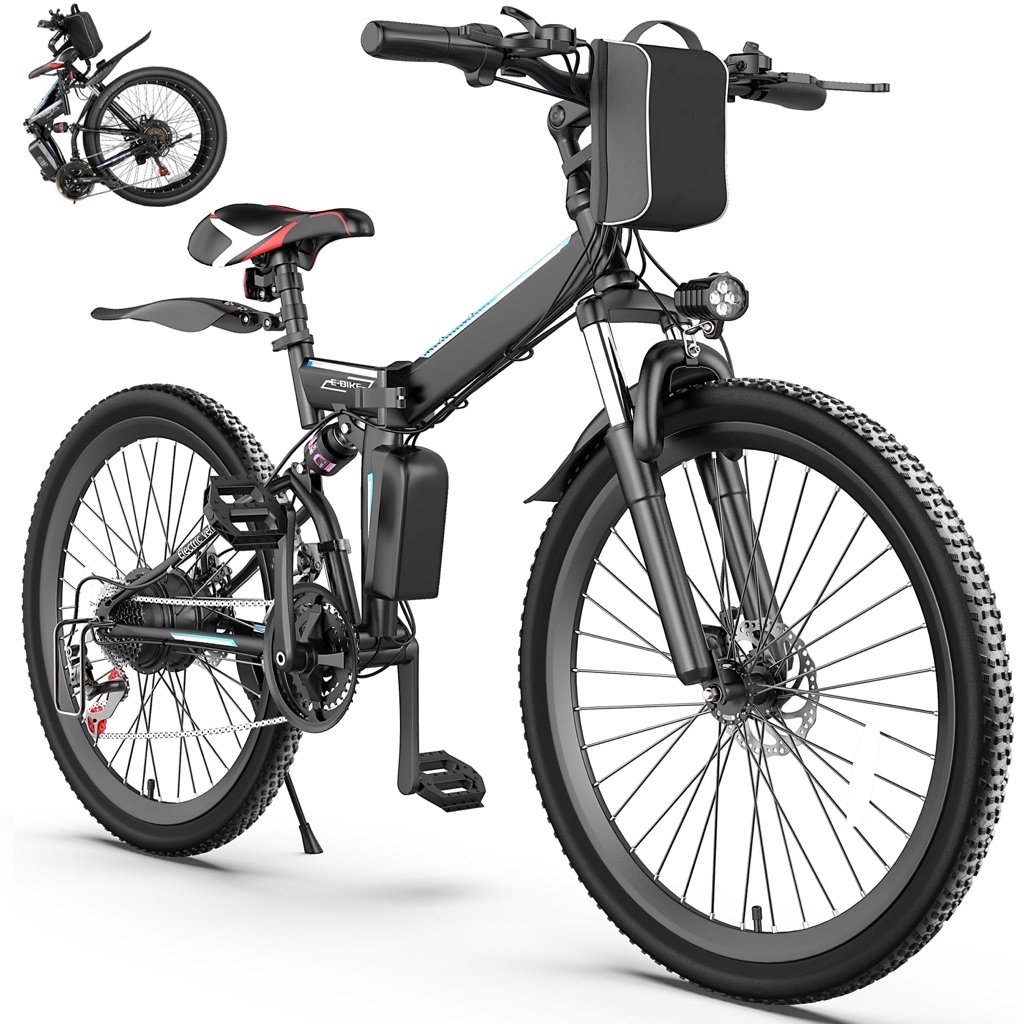 Gocio 500W Folding Electric Bike, 19 mph Electric Commuter Bike Mountain Bicycle, 48V Removable Battery, 21 Speed E-Bike, Compacted Damping Tires, Dual Shock Absorbers fo - $475.99