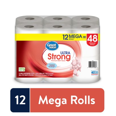 Great Value Ultra Strong Toilet Paper 12 Mega Rolls 10 72 Maybe