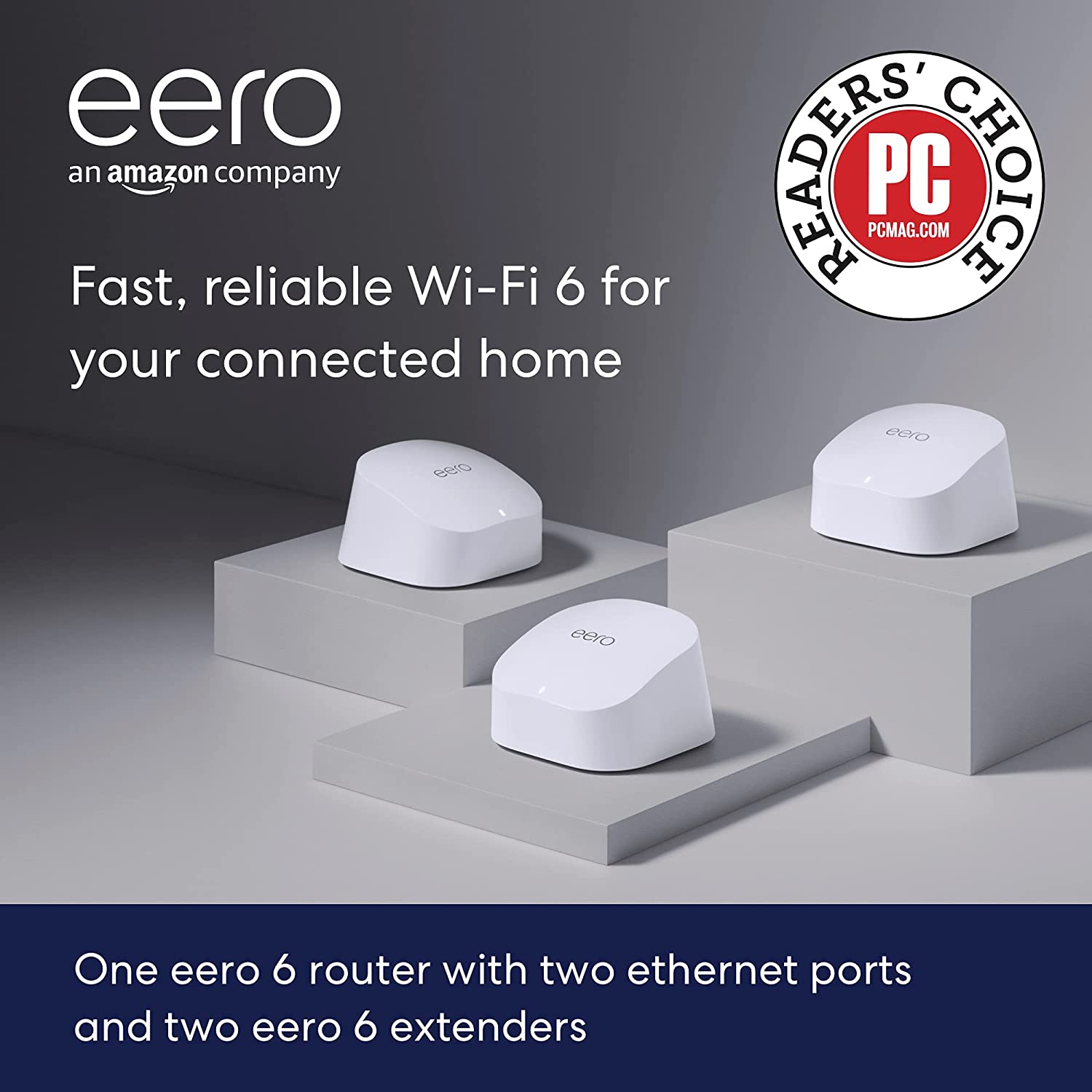 Amazon eero 6 dual-band mesh Wi-Fi 6 system with built-in Zigbee smart home hub (3-pack, one eero 6 router + two eero 6 extenders) $167.39