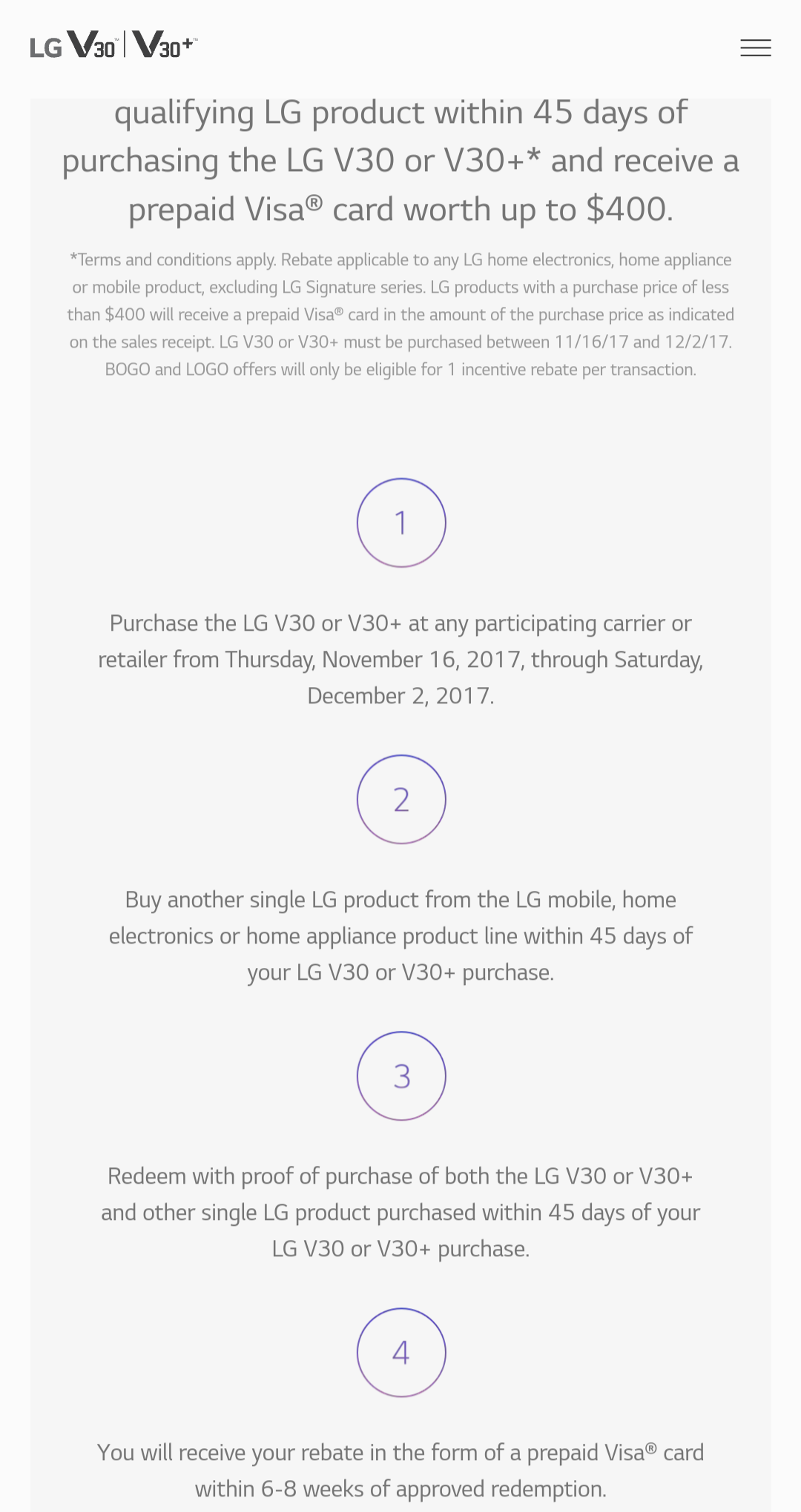 Buy the LG V30 or V30 Get up to a $400 rebate when you purchase