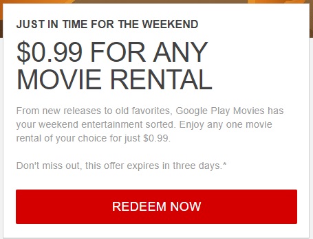 Google Play Movie Rental Any One Movie Of Your Choice 0 99
