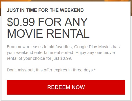 Google Play Movie Rental: Any One Movie Of Your Choice - $0.99 [YMMV - SELECTED GOOGLE ACCOUNTS]