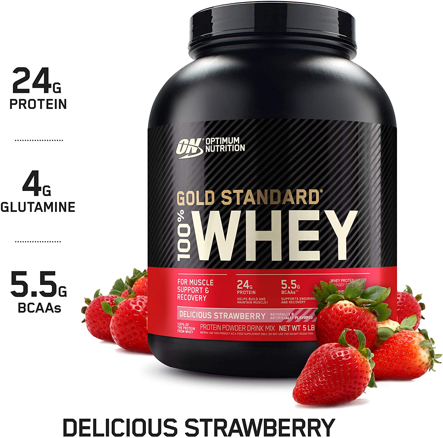 5 Lb Optimum Nutrition Gold Standard 100 Whey Protein Powder Strawberry