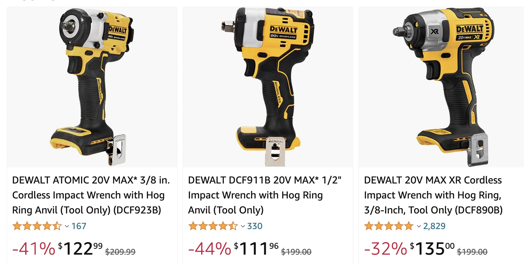 DeWalt impact wrenches on Amazon $122.96