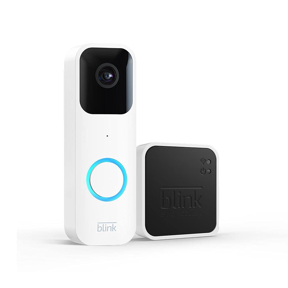 Amazon Treasure Truck - Blink Video Doorbell + Sync Module 2 | Two-way audio, HD video, motion and chime app alerts and Alexa enabled — wired or wire-free (White) - $49.98