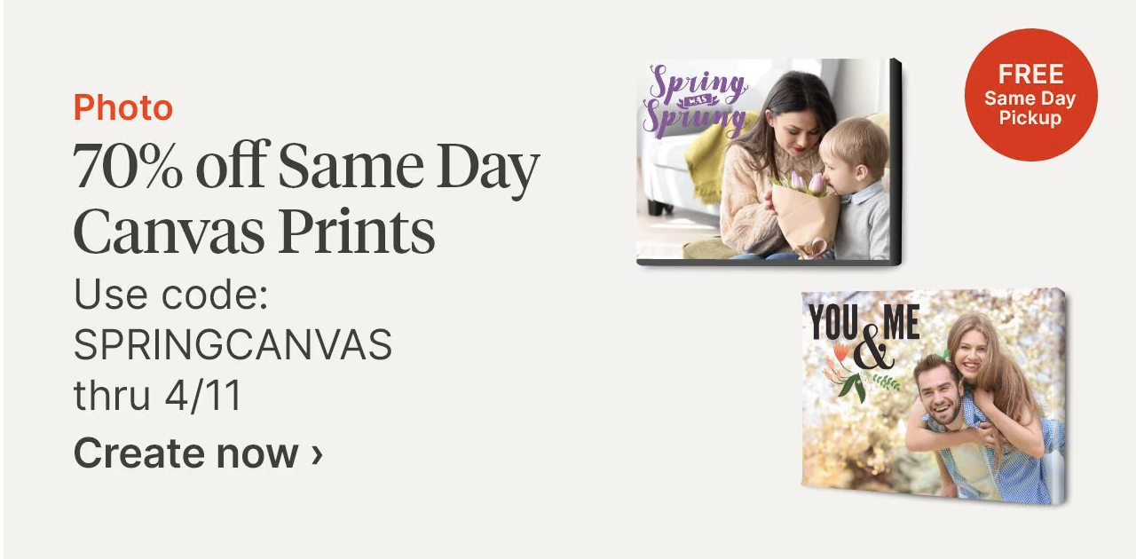 Walgreens Photos: 70% off Same Day Canvas Prints | Enter code SPRINGCANVAS $11.99