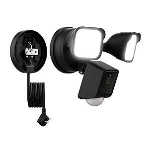 WYZE Floodlight Camera v2 with Plug-in Mount, 2K HD Outdoor Security Camera, Color Night Vision, Motion Activated, Electrical Box with 20ft Weather-Resistant Power Cable, $89.96