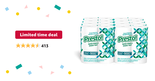 Stock Up & Save: Amazon Brand - Presto! Flex-a-Size Paper Towels, 128-Sheet Family Roll, 2 Count (Pack of 8), 16 Family Rolls: add 2 packs = 32 Rolls - $33.86