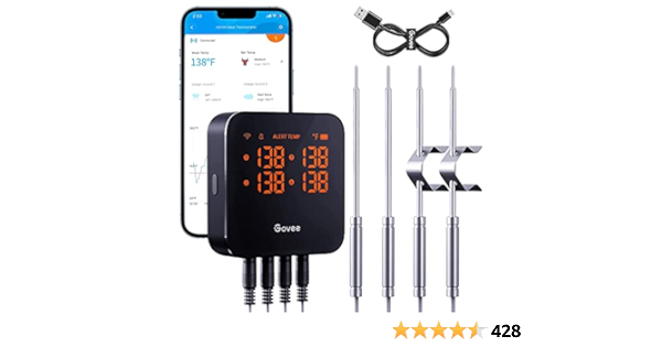 Govee Wifi Meat Thermometer Wireless 4 Probe Smart Bluetooth Grill W Remote  App