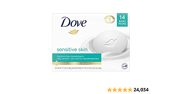 14 count Dove Beauty Bar More Moisturizing Than Bar Soap for Softer Skin, Fragrance-Free, Hypoallergenic Beauty Bar Sensitive Skin With Gentle Cleanser 3.75 oz, 14 Bars - $10.68