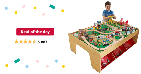 Deal of the day: KidKraft Waterfall Mountain Wooden Train Set & Table with 120 Pieces, 3 Storage Bins, Gift for Ages 3+ - $103.99