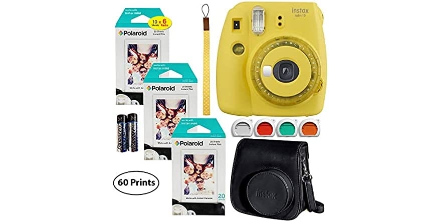 Fujifilm Instax Mini 9 Instant Camera, Case & Film Bundle (Yellow) - $49.99 - Free shipping for Prime members - $49.99