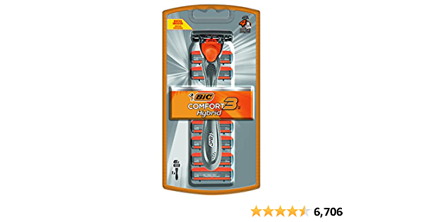 BIC Comfort 3 Hybrid Men's Disposable Razor, 3 Blades, 6 Cartridges and 1 Handle, Black, For a Close and Comfortable Shave - $4.73