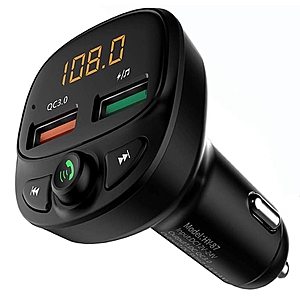 5.0 Bluetooth FM Transmitter for Car,QC3.0 Wireless Bluetooth FM Radio  Adapter Music Player /Car Kit with Hands-Free Calls,2 USB Ports,Support U  Disk/TF Card - $8