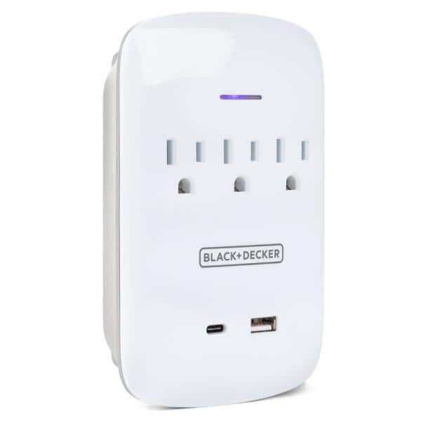 BLACK+DECKER 3 Grounded Outlets Surge Protector Wall Mount with 1 USB Charging Port, 1 USB-C Port - $9.99 Free Pickup