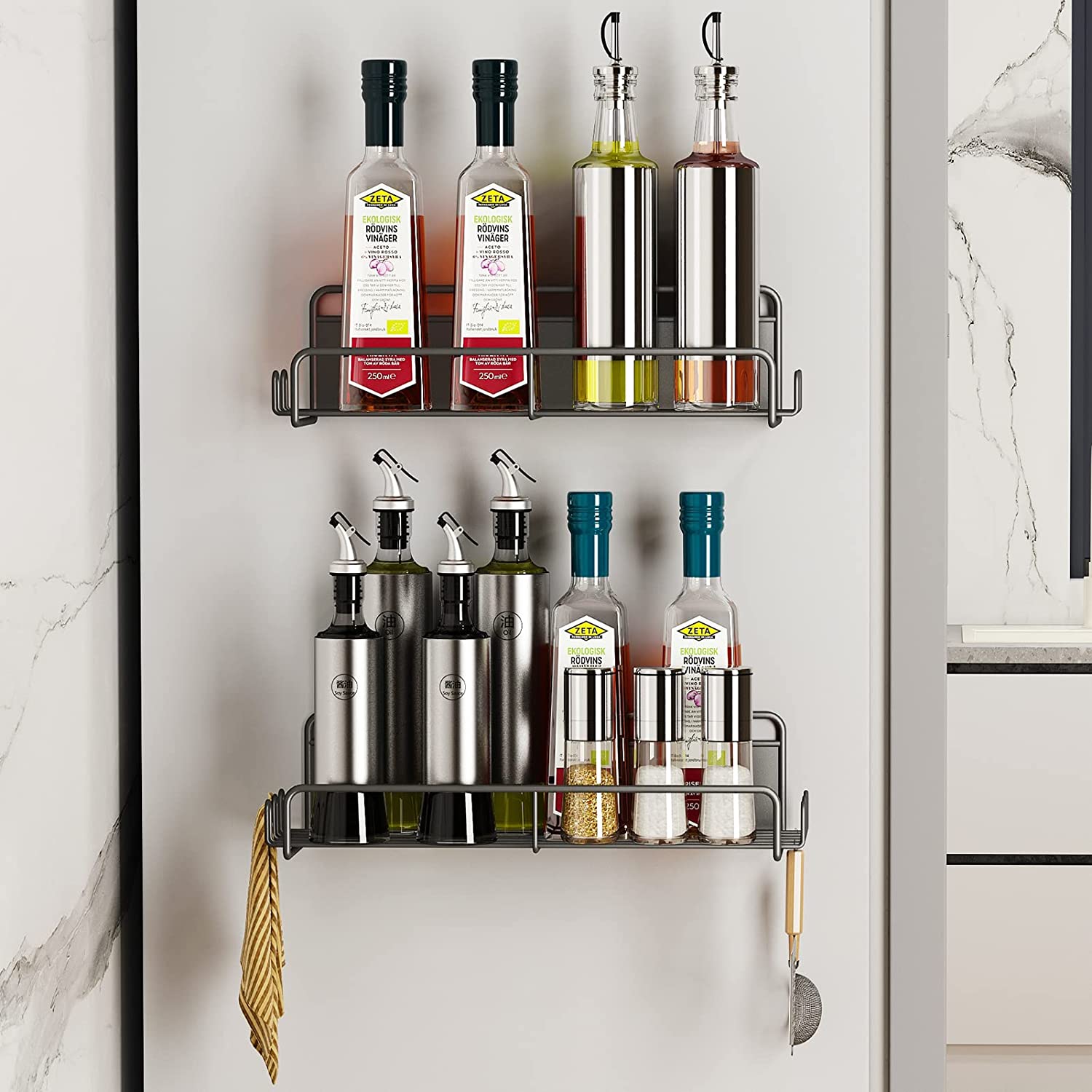 Coobest Spice Rack Organizer, 4 Pack Magnetic Spice Rack for Refrigerator,  Seasoning Spice Organizer, Magnet Spice Racks, Magnetic Shelf for