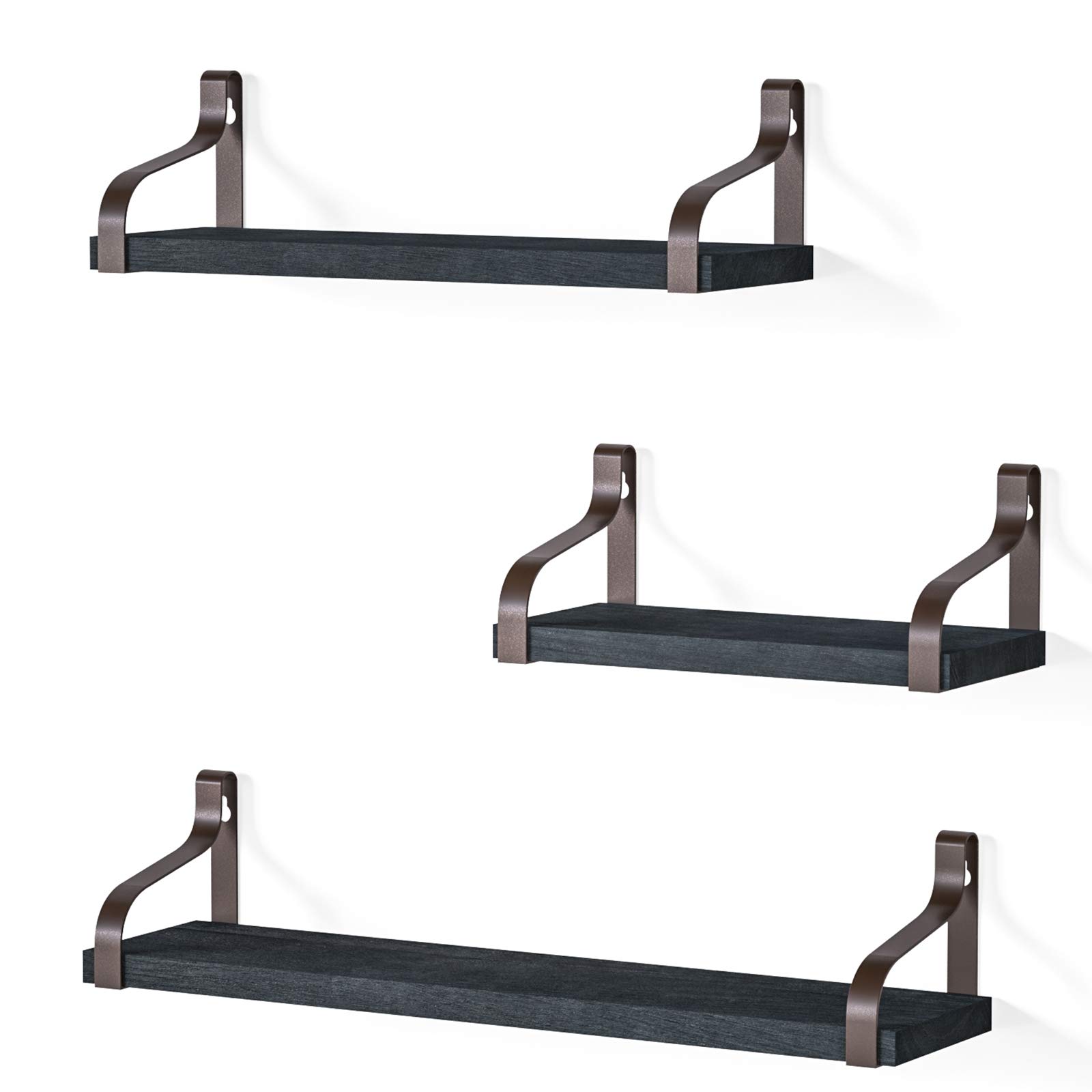 3-Pack Wall Mounted Floating Wood Shelves w/ Metal Brackets (Black w/ Brown Brackets) $9.99 + Free Shipping w/ Prime