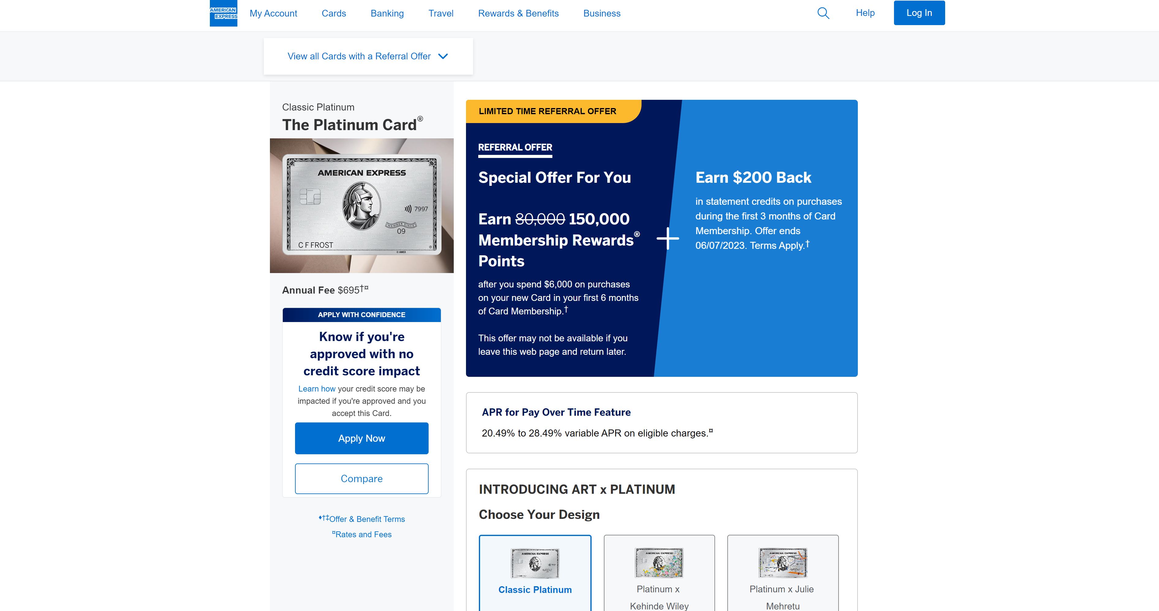 American Express Platinum - 150K Bonus Points + $200 Statement Credit - YMMV