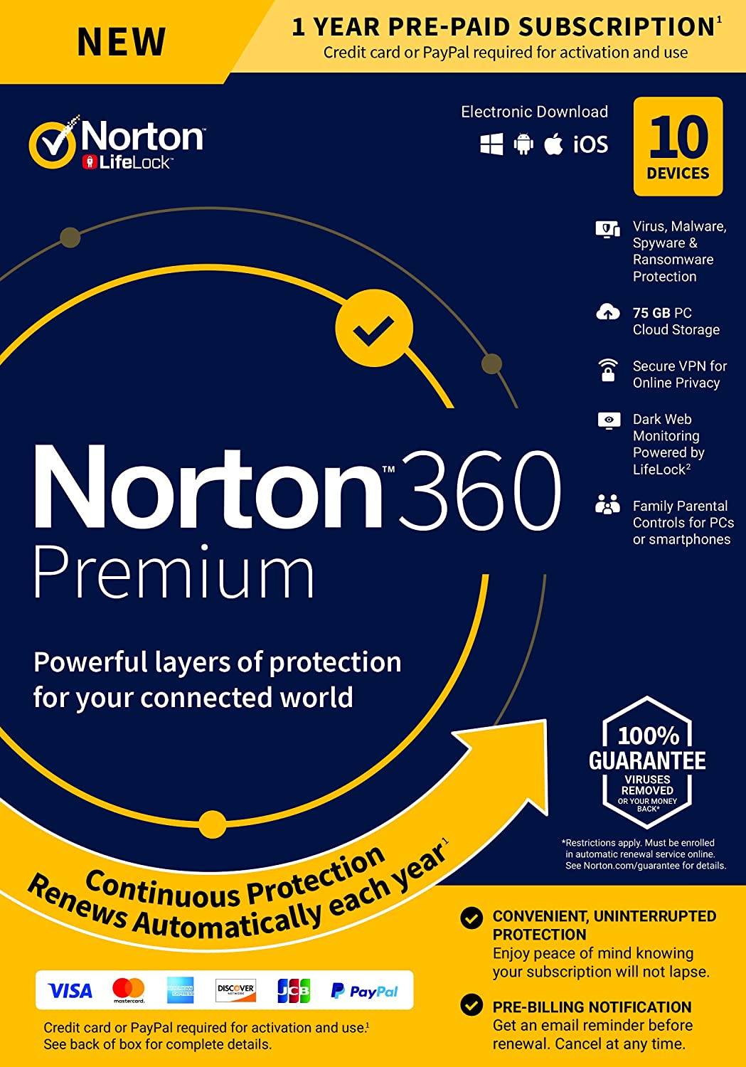 Norton 360 Premium – Antivirus Software for 10 Devices with Auto Renewal -Includes VPN,PC Cloud Backup & Dark Web Monitoring Powered by LifeLock [Key card] - $29.99 & FREE Shipping