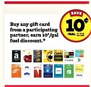 Purchase Amazon Gift Card  (plus others) at KWIK TRIP and get $.10 off per gallon gas (limit 30 gallons) Iowa, Minn, Wis