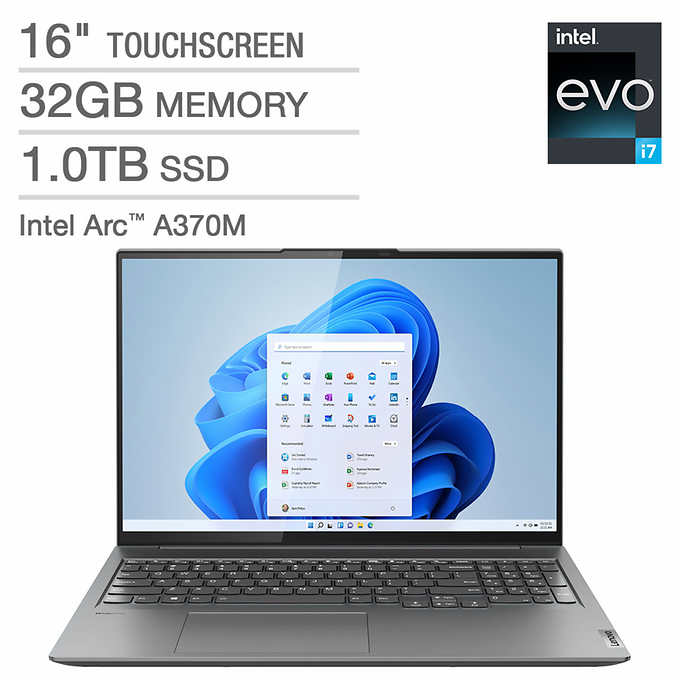 Lenovo Slim 7i 16" Intel Evo Platform Touchscreen Laptop - 12th Gen Intel Core i7-12700H - Intel Arc A370M Graphics - 144HZ - Windows 11  $999.97