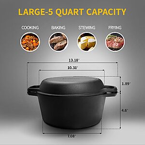 2-in-1 Pre-Seasoned Cast Iron Dutch Oven with Skillet $31.83