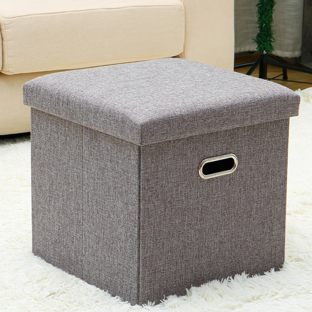 15 inches Folding Storage Ottoman, Cube Storage Boxes Footrest Stool, Folding Ottomans with Foam Padded Seat, Linen Gray - $20.99