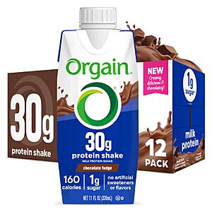 Select Accts: 12-Pk 11-Oz Orgain 30g Protein Shakes (Chocolate Fudge or Vanilla) $14.95 w/ S&S