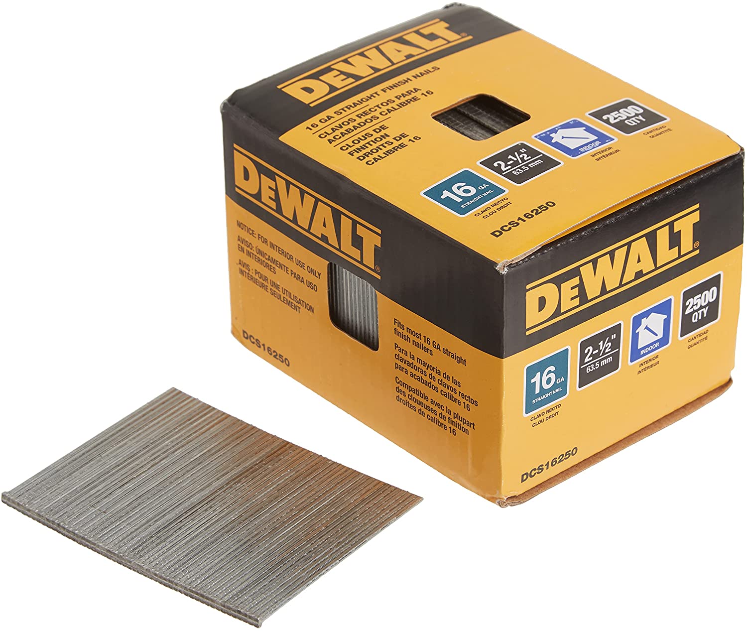 DEWALT Finish Nails, 2-1/2-Inch, 16GA, 2500-Pack (DCS16250) - Collated Finish Nails - Amazon.com $15.97
